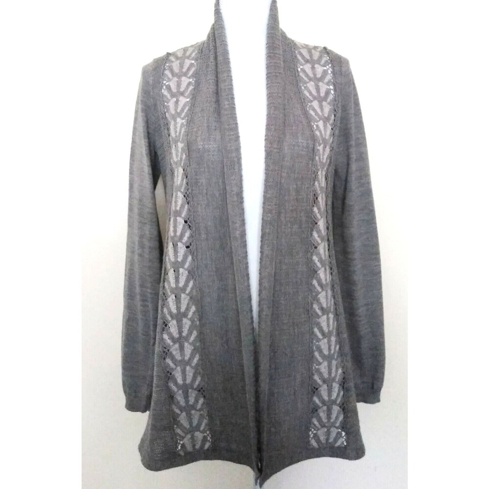Anthropologie Knitted & Knotted Gray Open Front Knit Wool Blend Cardigan Sz S